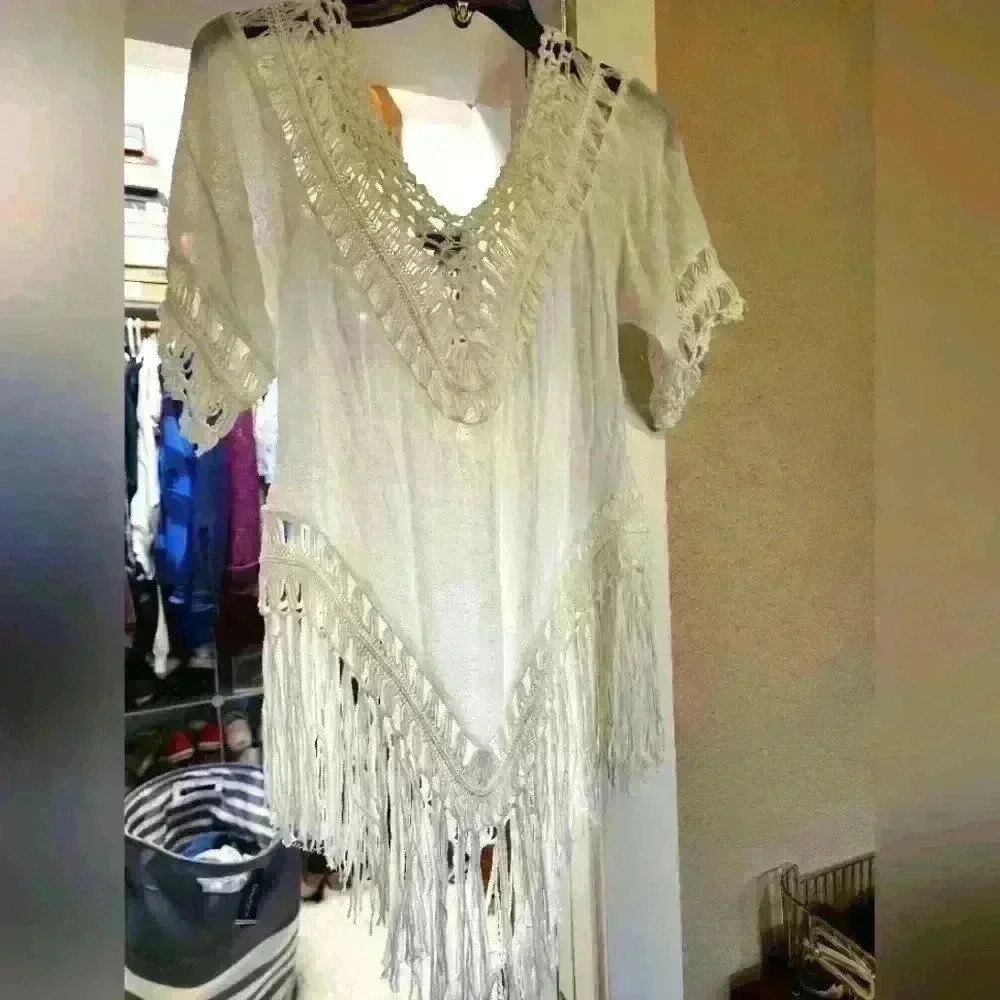 Beautiful Cover up White Fringe